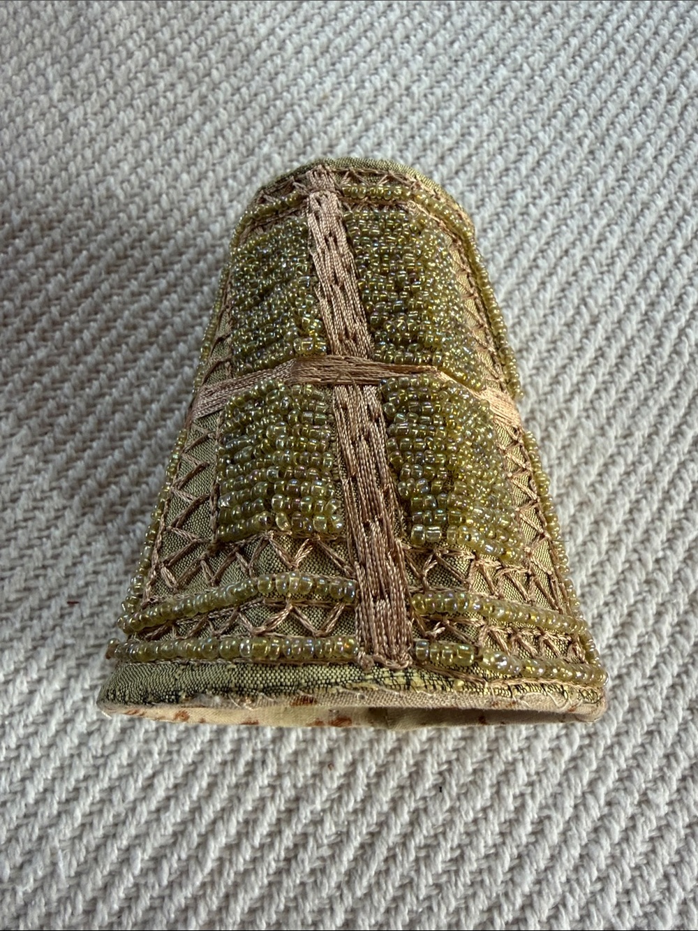Vintage Olive Green Clip On Beaded Mini Lampshade Chandelier Sconce Bohemian